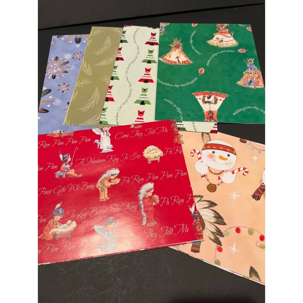 Vintage Christmas Wrapping Paper Lot Southwestern Indigenous Holiday Scrapbook